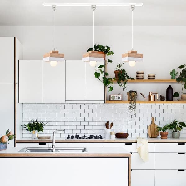 Dimmable Wood Handle Pendant Light 32 Ft Macaron White 1