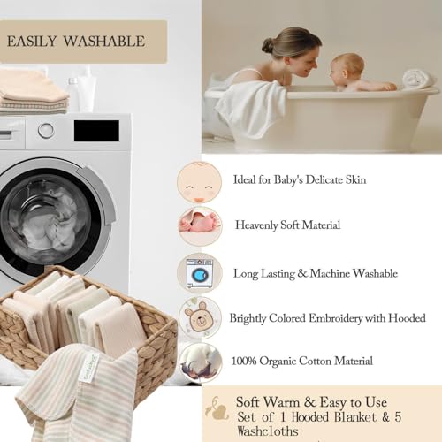 6 Pack Baby Hooded Towel and 5 Washcloths Set