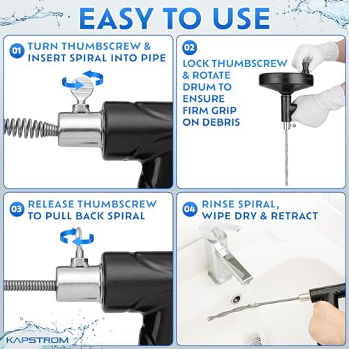 Kapstrom Drain Snake 05 Inch Heavy-Duty Clog Remover for Kitchen Bath