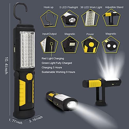 HEDAQI Rechargeable LED Work Light with Magnetic Hook and Swivel Base