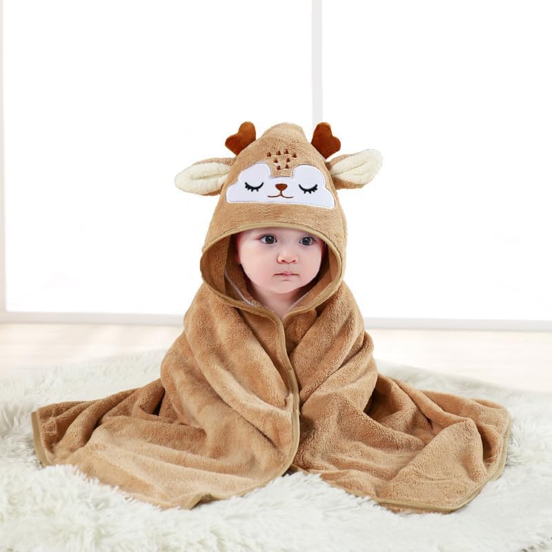 Vivapeta Baby Towel with Hood Closed Eye Moose Design