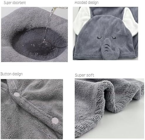 IFaryMes Toddler Bath Towel with Hood - Gray Elephant