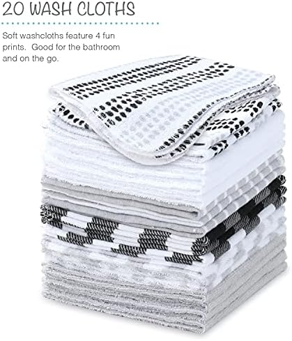 The Peanutshell Baby Hooded Towel Set - 23 Piece Black Plaid and Stripe