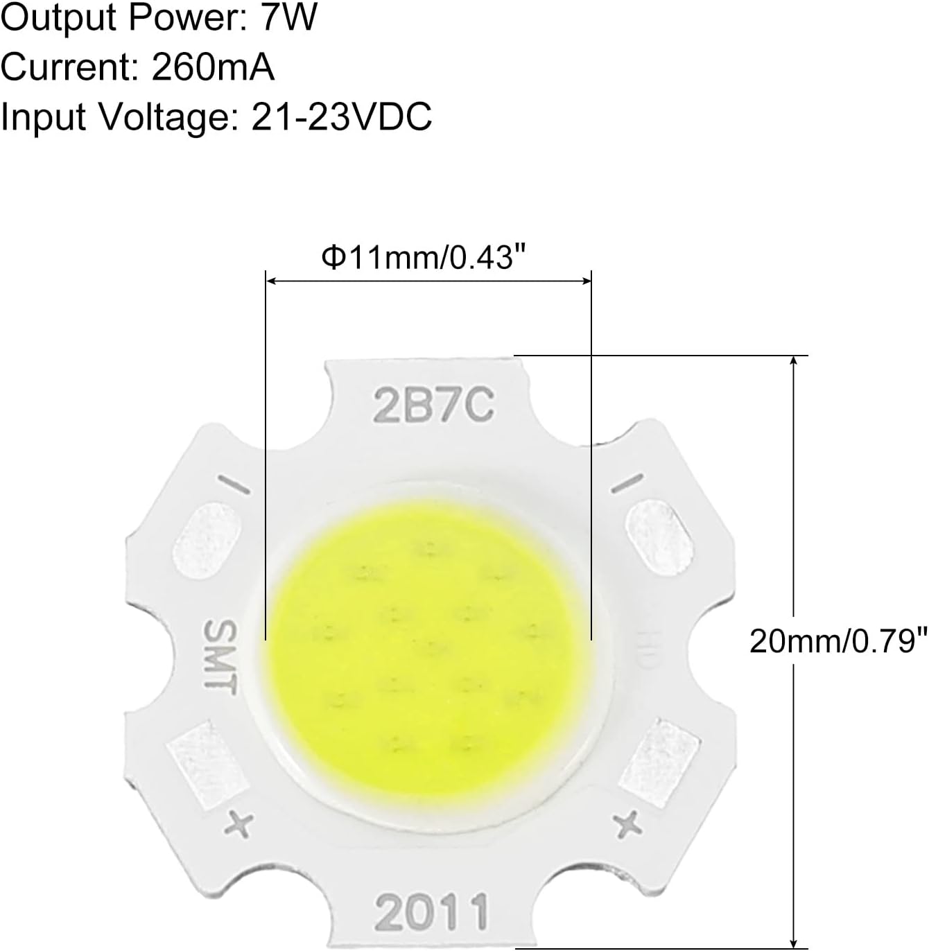 MECCANIXITY COB LED 20mm 7W White Light Chip Beads Pack of 5