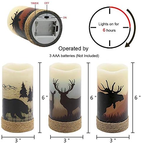 GenSwin Flameless Led Candles with Hemp Rope 6H Timer Set of 3
