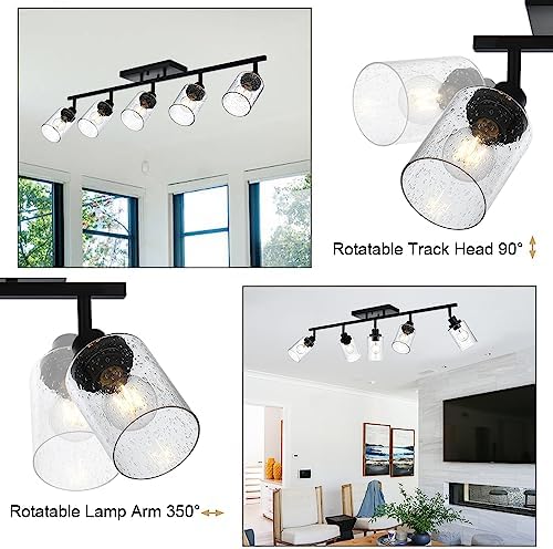 5-Light Track Lighting Fixtures with Seeded Glass Shade