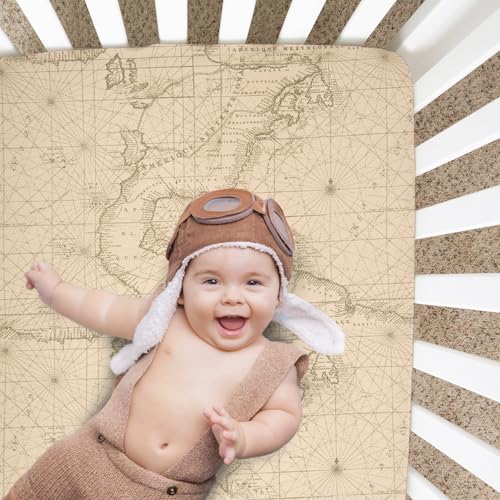 Glenna Jean Explore Baby Crib Sheet Map Print Tan