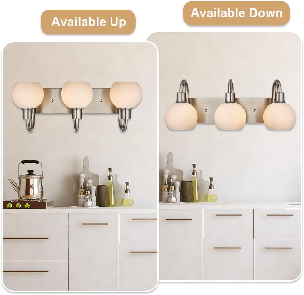 WINSHEN 204 Inch 3-Light Vanity Lamp Brushed Nickel with Milk White Glass