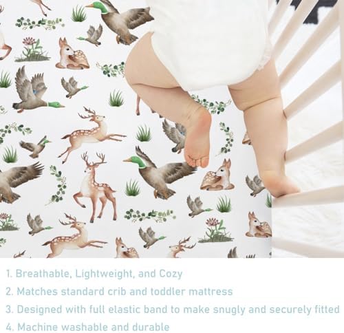 KASTLEE Crib Sheets with Deer and Duck Print 52x28 Soft Breathable