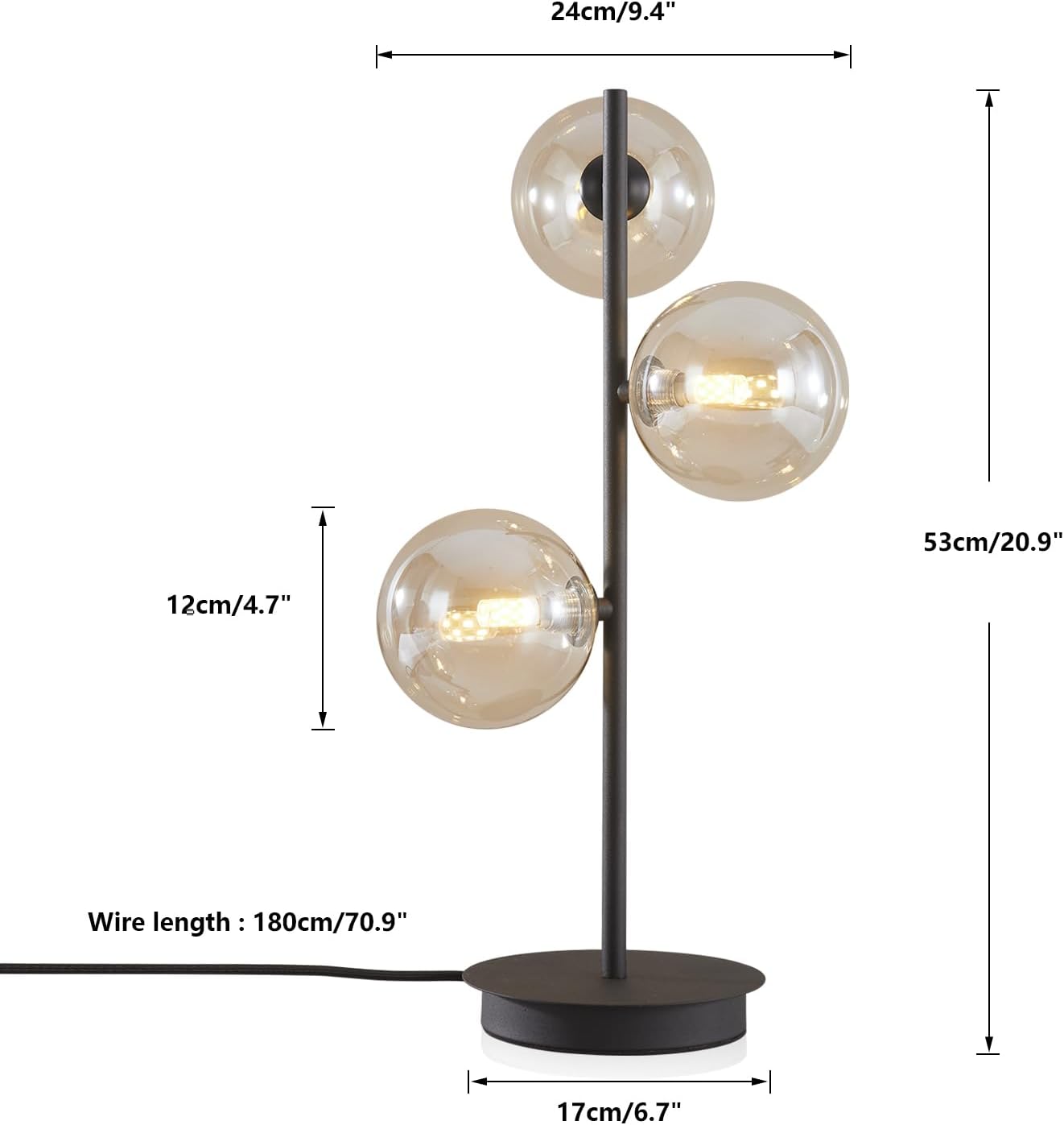 Fulesi Black Globe 3-Light Mid Century Modern Desk Lamp