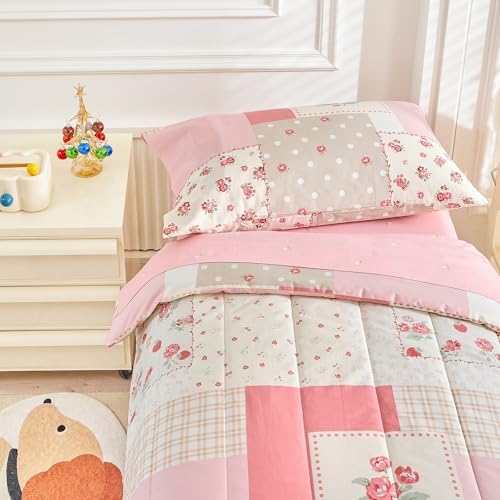 Joyreap 4-Piece Toddler Bedding Set - Pink Flower Plaid