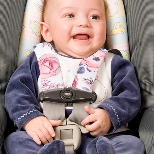SWESEN Pink Floral Car Seat Strap Cover for Babies