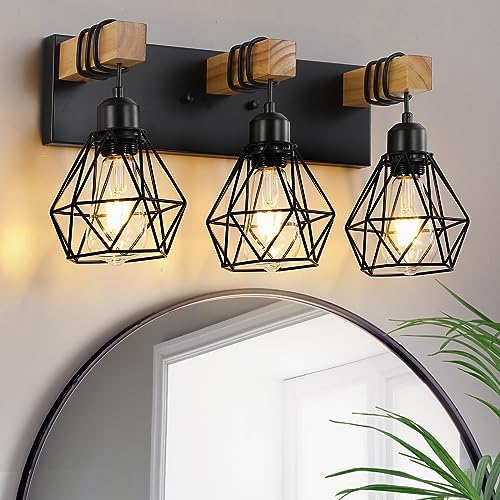 VbiTmn 3-Light Farmhouse Vanity Light with Metal Lampshade