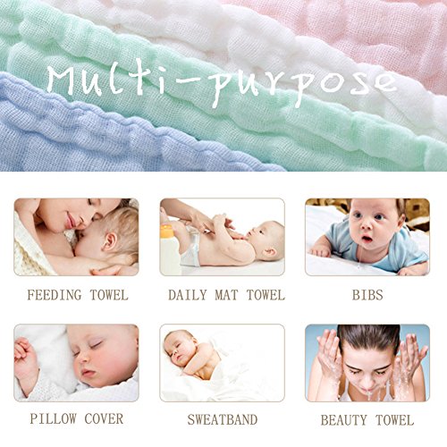MUKIN Baby Washcloths - 5 Pack 12x12 Inches Soft Safe for Sensitive Skin