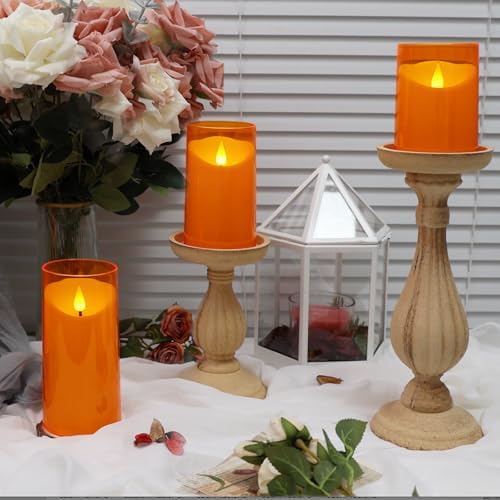 NURADA Flameless Candles with Remote Timer - 3 Pack Orange