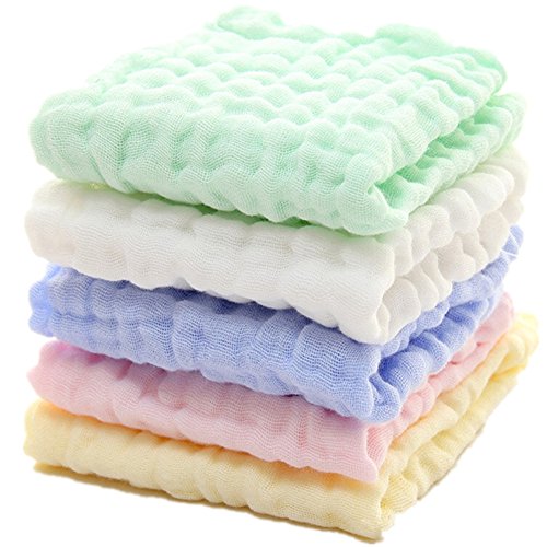 MUKIN Baby Washcloths - 5 Pack 12x12 Inches Soft Safe for Sensitive Skin
