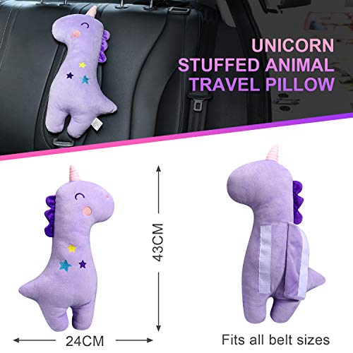 Farochy Unicorn Seat Belt Pillow for Kids Purple