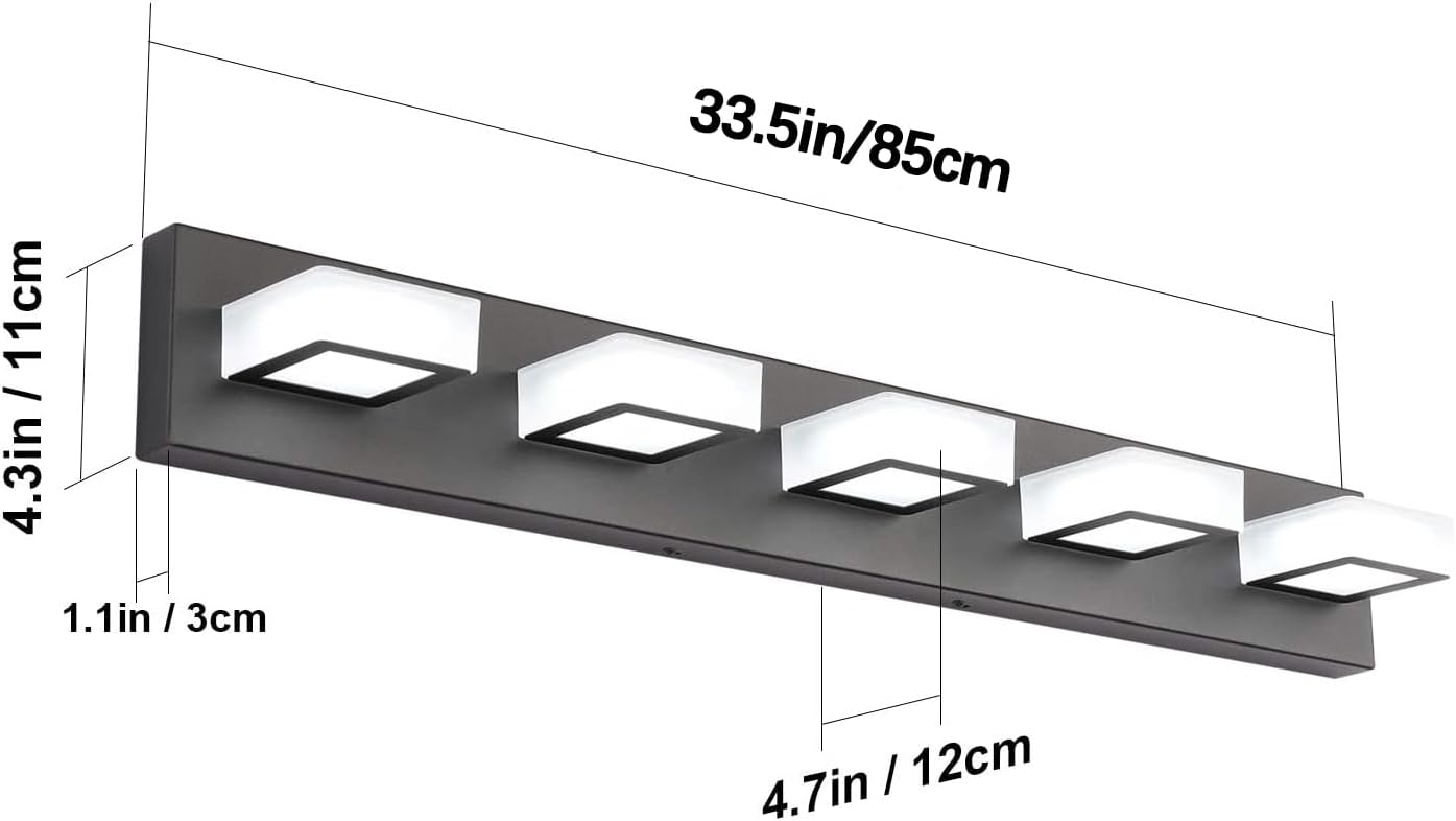 Ralbay 5 Light Modern Black Vanity Lights Over Mirror 1