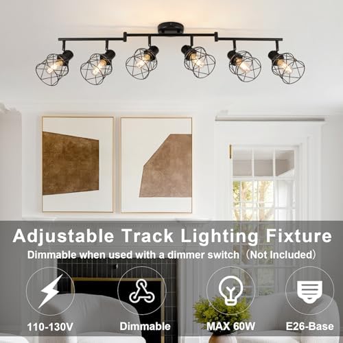 WILON 6 Light Track Lighting Kit - Black Industrial Flush Mount Ceiling Light