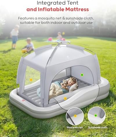 QPAU Toddler Travel Bed with Tent and Electric Pump