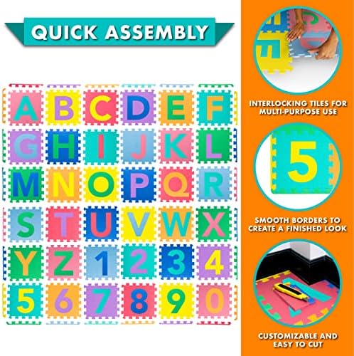 ProSource Kids Foam Puzzle Play Mat 36 Tiles 12x12