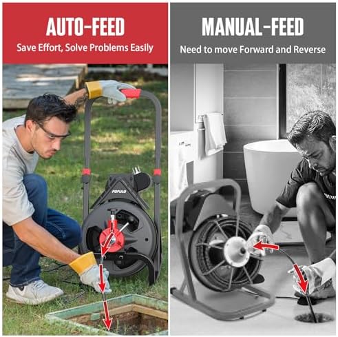 POPULO Auto Feed Drain Auger 50FT 12 Inch Electric