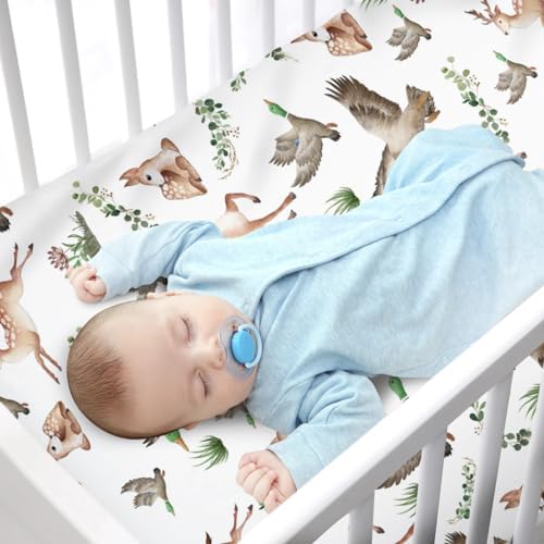 KASTLEE Crib Sheets with Deer and Duck Print 52x28 Soft Breathable