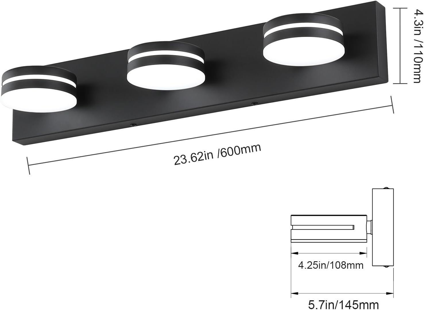 Bicrink 3-Light Matte Black Vanity Light with Rotating Head