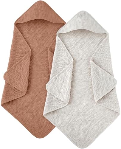 Susurration Hooded Baby Towels 2 Pack 30x30 Inch Muslin Cotton