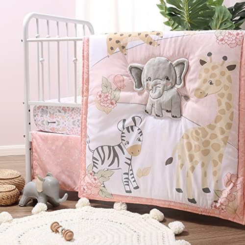 The Peanutshell 3 Piece Baby Crib Bedding Set for Girls - Safari Adventure