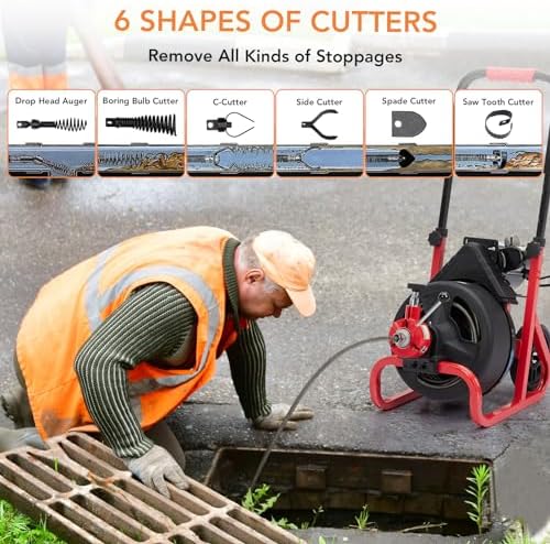Garvee Drain Cleaner Machine with 6 Cutters and Gloves