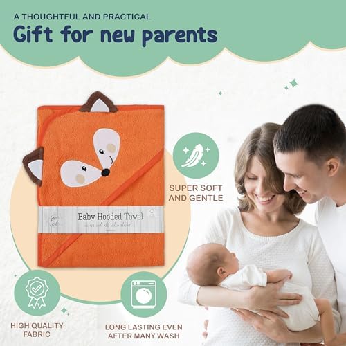 Mothers Choice Organic Baby Hooded Towel - 33x33 Inches Ultra Soft Absorbent