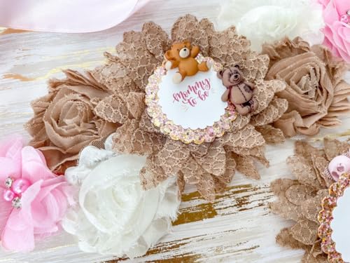 Pink Teddy Bear Maternity Sash with Cute Teddy Bear Accent