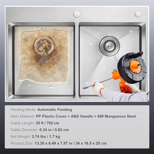 VEVOR 25Ft Drain Auger with Drill Attachment