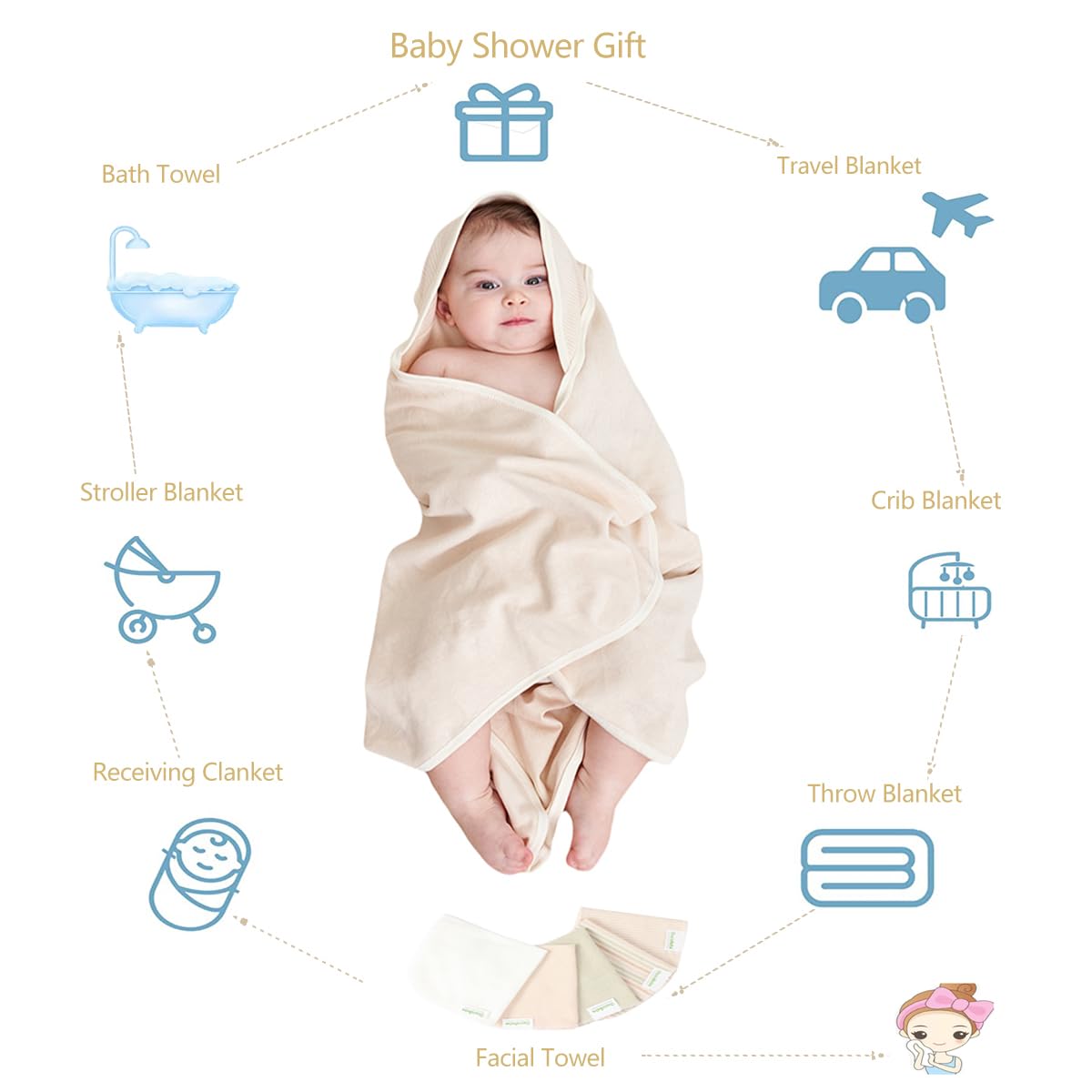 6 Pack Baby Hooded Towel and 5 Washcloths Set