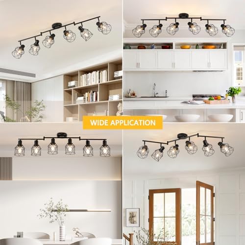 WILON 6 Light Track Lighting Kit - Black Industrial Flush Mount Ceiling Light