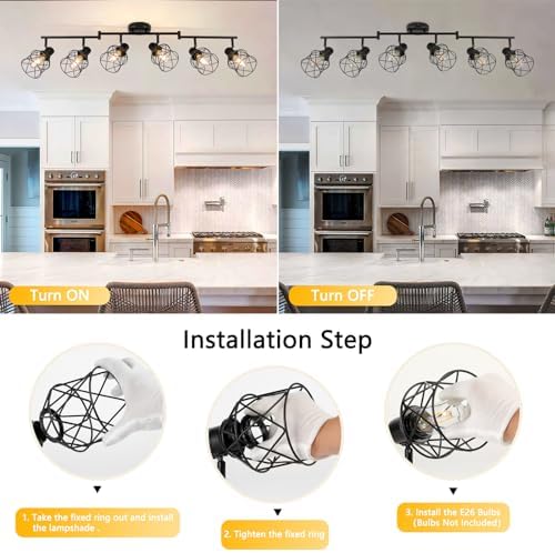 WILON 6 Light Track Lighting Kit - Black Industrial Flush Mount Ceiling Light