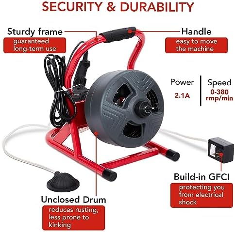 Garvee Electric Drain Auger with 6 Cutters and Foot Switch