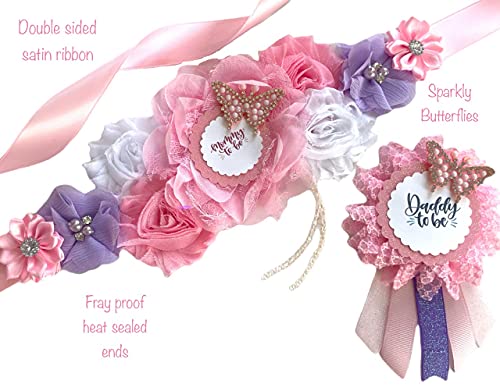 Pink and Lavender Butterfly Maternity Sash for Shower 1