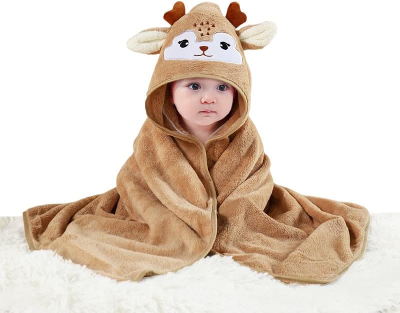Vivapeta Baby Towel with Hood Closed Eye Moose Design