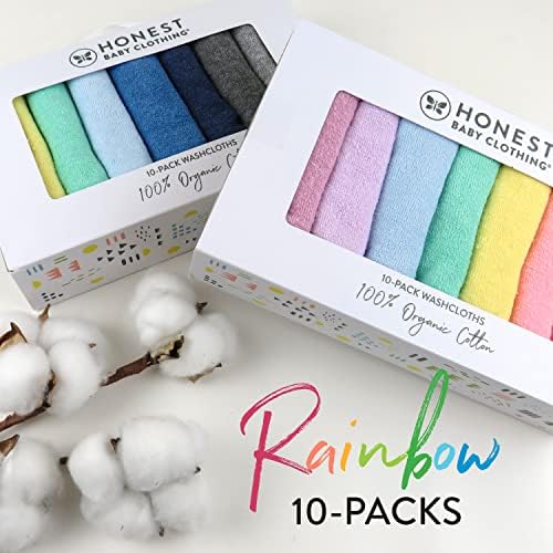 HonestBaby 10-Pack Organic Cotton Wash Cloths Rainbow Blues