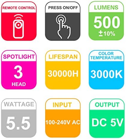 HONWELL Track Light with 3 Rotatable LED Heads