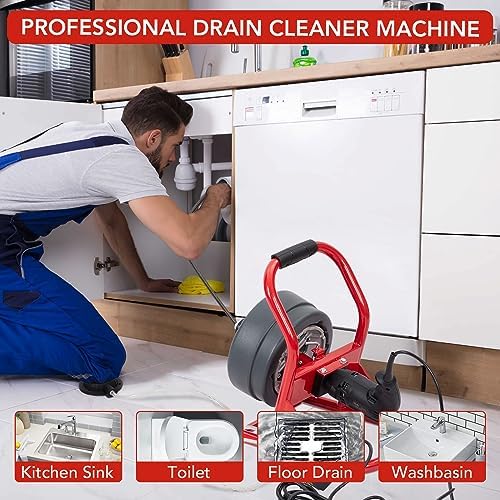 Garvee Electric Drain Auger with 6 Cutters and Foot Switch