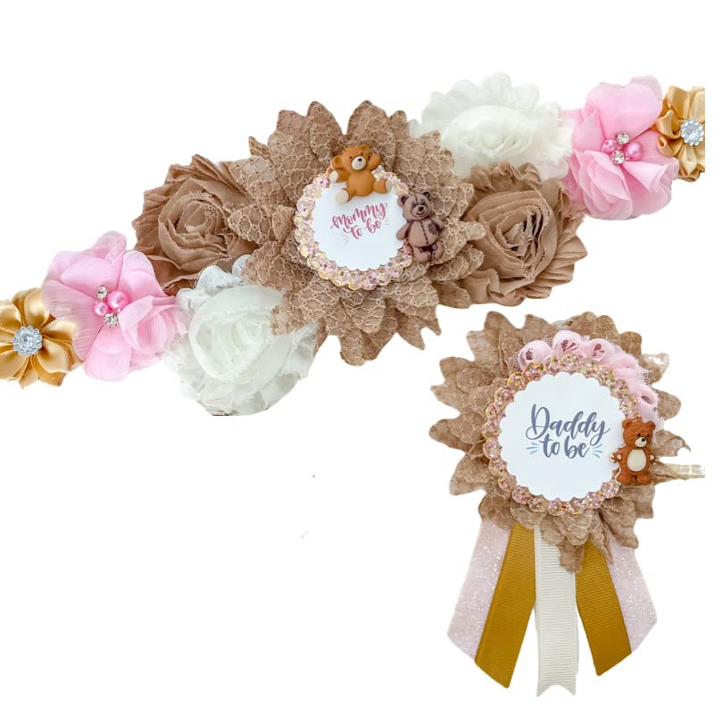 Pink Teddy Bear Maternity Sash with Cute Teddy Bear Accent