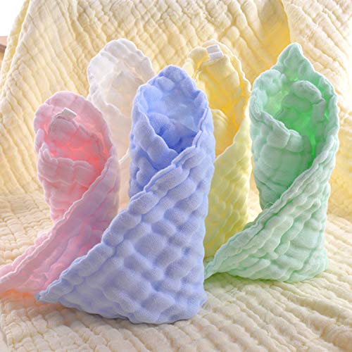 MUKIN Baby Washcloths - 5 Pack 12x12 Inches Soft Safe for Sensitive Skin