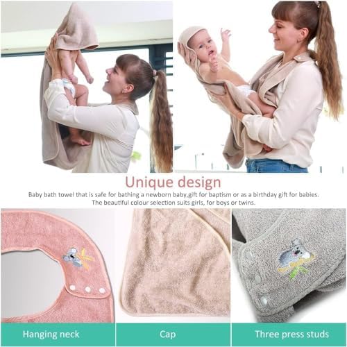 KLERICER Hooded Baby Towel - 354 x 354 Inch Grey