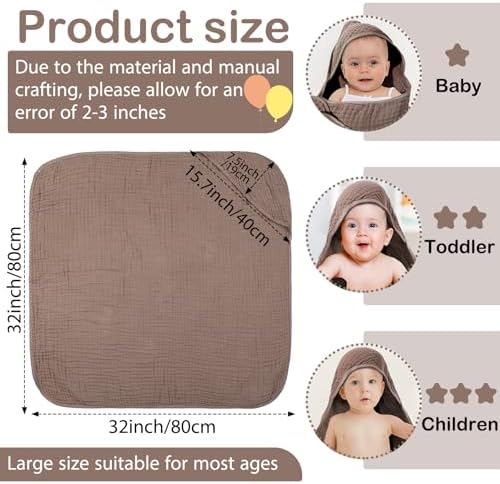 Peryiter Muslin Hooded Baby Towel 32x32 Inch Cotton Towel for Newborn