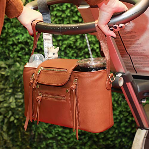 Miss Fong Stroller Organizer with Insulated Cup Holder and Adjustable Strap Brown