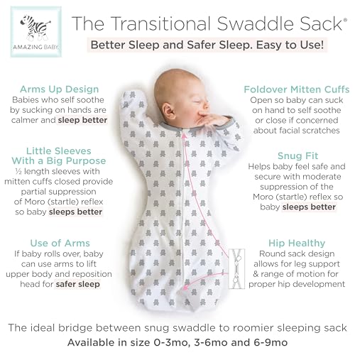 Amazing Baby Transitional Swaddle Sack - Sterling Tiny Bear 0-3 Months