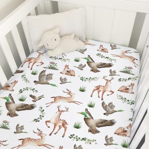 KASTLEE Crib Sheets with Deer and Duck Print 52x28 Soft Breathable